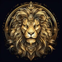 Poster - gold lion logo design t-shirt illustration