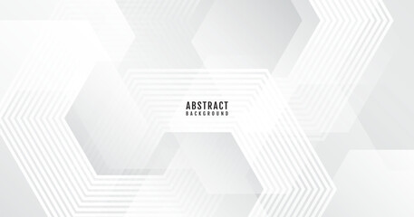 Poster - white abstract background overlap layer on bright space with hexagons effect decoration. modern bann
