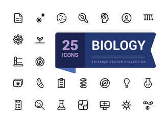 Wall Mural - set of biology icons. linear mimimal style icons pack. simple editable stroke vector illustration.