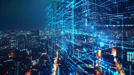 Fototapete - Smart city and digital transformationBig data connection technology Telecommunication and communication network concept : Generative AI