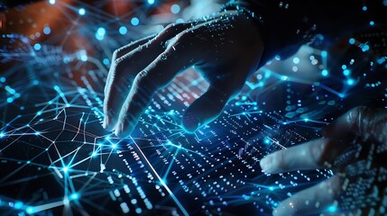 Fototapete - Digital technology internet network connection big data digital marketing IOT internet of things Man using modern computer surfing internet futuristic metaverse innovative technology b : Generative AI