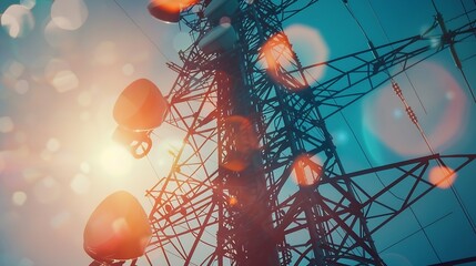 Aufkleber - Mobile communication network concept Abstract double exposure : Generative AI