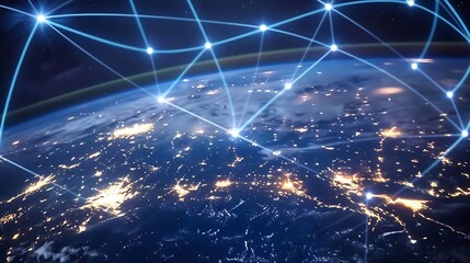 Poster - Communication technology with global internet network connected around the world Telecommunication and data transfer international connection links IoT finance business blockchain secu : Generative AI