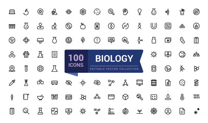 Wall Mural - set of biology icons. linear mimimal style icons pack. simple editable stroke vector illustration.