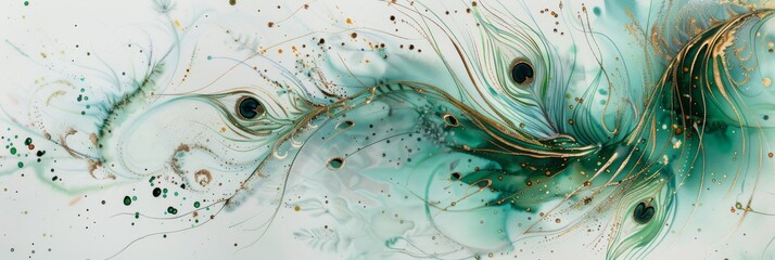 Poster - An Abstract Fluid Art piece showcasing beautiful Shades of Green and Gold tones, captivating