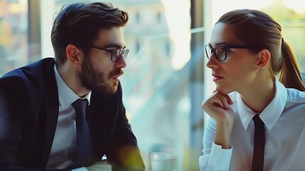 Aufkleber - Young business partners having meeting in office : Generative AI