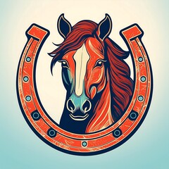 Poster - illustration logo of stallion and horseshoe