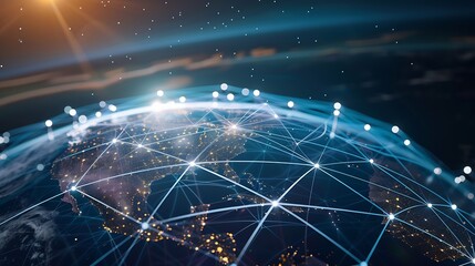 Poster - Communication technology with global internet network connected around the world Telecommunication and data transfer international connection links IoT finance business blockchain secu : Generative AI