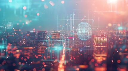 Fototapete - Global connection and the internet network modernization in smart city  Concept of future 5G wireless digital connecting and social media networking : Generative AI