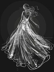 Wall Mural - Fashion model sketch. Hand drawn fashion model on chalkboard background