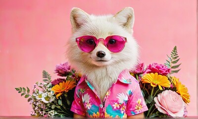 Cool Fox with Sunglasses and Colorful Shirt