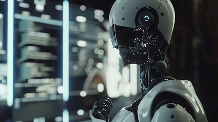 Poster - Ai technology Artificial Intelligence man using technology smart robot AI artificial intelligence by enter command prompt for generates something Futuristic technology transformation C : Generative AI
