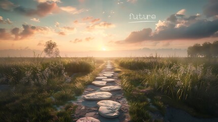 Aufkleber - Serene Landscape with Path of Coins Leading to the Word 