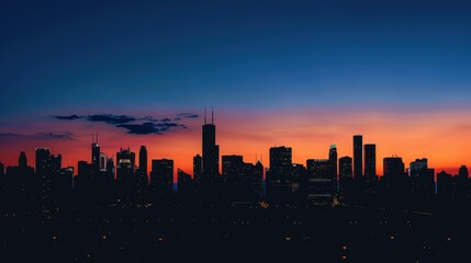 Wall Mural - Twilight Silhouette of Urban Skyline - Cityscape at Dusk with Vibrant Evening Colors