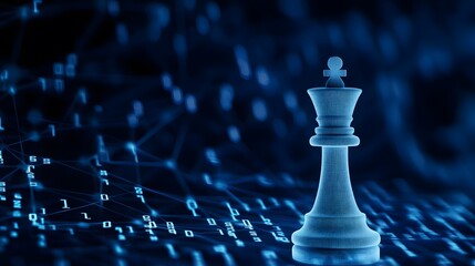 Poster - A white chess king piece stands tall against a blue digital backdrop.