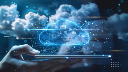 Aufkleber - Digital technology Cloud and Edge computing technology Internet global network big data management Computer programmer using digital tablet  computer code and global internet network c : Generative AI