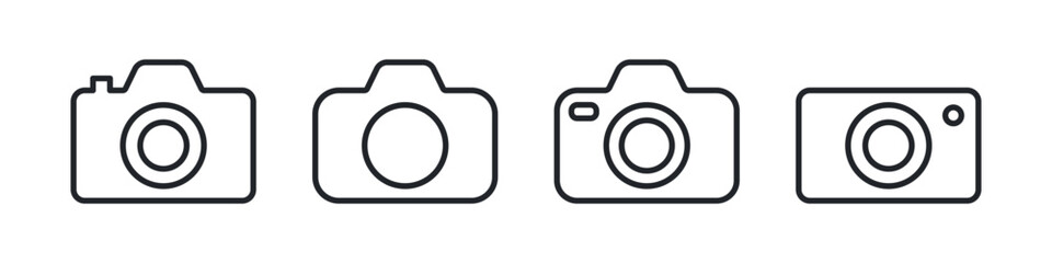 Wall Mural - simple set of outlined photo camera illustrations. isolated pictures collection. vector icons in fla
