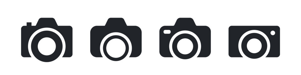 Wall Mural - simple set of photo cameras illustrations. black pictures of equipment on white background. vector i