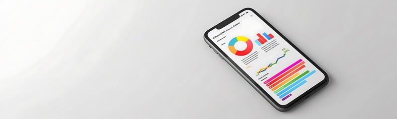 Poster - Solid White Background with Smartphone Displaying Business Analytics, Ample Copy Space