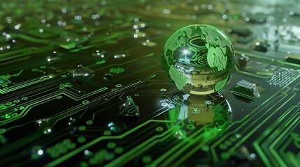 Leinwandbilder - Concept of green technology crystal globe on circuit board technology innovations Environment Green Technology Computer ChipGreen Computing and Technology CSR and IT ethics Ai : Generative AI