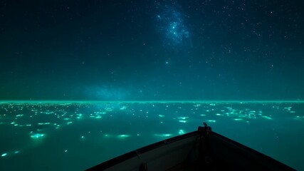 Wall Mural - Bioluminescence Illuminating the Night at Sea