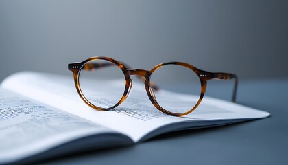 Poster - Solid Gray Background with Glasses and Financial Report, Ample Copy Space