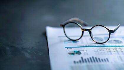 Poster - Solid Gray Background with Glasses and Financial Report, Ample Copy Space