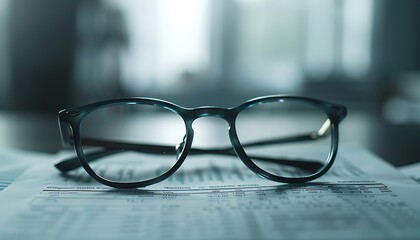 Poster - Solid Gray Background with Glasses and Financial Report, Ample Copy Space