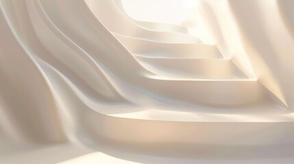 Poster - Abstract white curving staircase shapes background with soft lighting and smooth texture