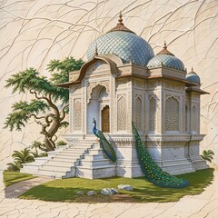 Traditional Mughal tomb illustration 