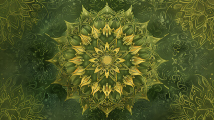 An olive abstract background with a fine, intricate mandala pattern. The detailed design adds a touch of spirituality and calm.