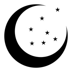 Poster - Black silhouette of moon with stars vector illustration isolated on white background.