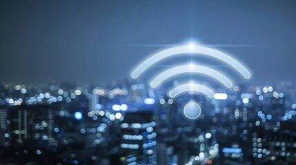 Poster - Cityscape with wifi connection conceptualinformation communication technology concept : Generative AI