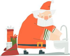 Wall Mural - Christmas Santa Claus Washes Hands. Vector illustration