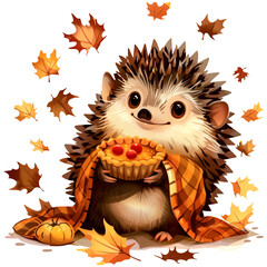 Wall Mural - autumn hedgehog with a pie