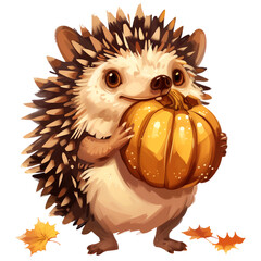 Wall Mural - autumn hedgehog with pumpkin