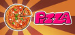 © New Africa - Flyer or banner design with tasty pizza on color striped background