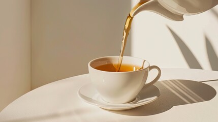 Sticker - Chai tea being poured into a white cup on a table