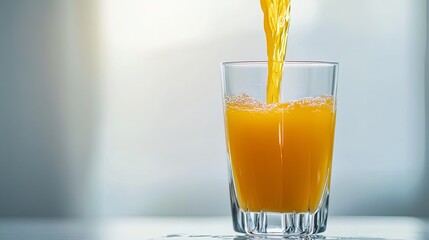 Poster - Fresh orange juice being poured into a white glass on a table