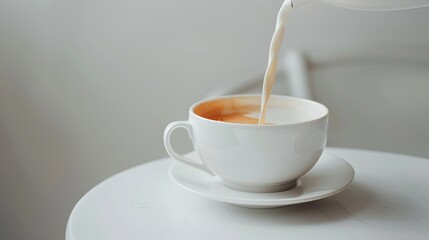 Wall Mural - milk being poured into thai milk tea, white cup