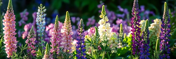 Wall Mural - Colorful Lupine Flowers in a Garden Photo