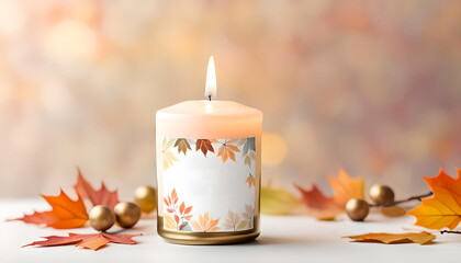 Wall Mural - Beautiful autumn candle with copy space