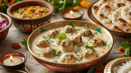 Traditional Indian Malai Kofta Cuisine Served on Elegant Dinner Setup