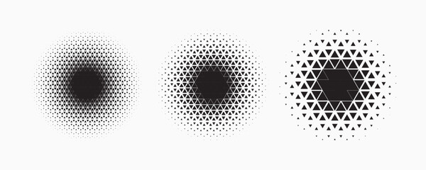 Poster - set of dotted abstract shapes. triangle halftone pattern. half tone design elements in geometric tec