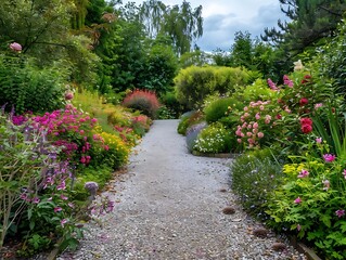 Wall Mural - Vibrant Flower Garden Pathway - Illustration