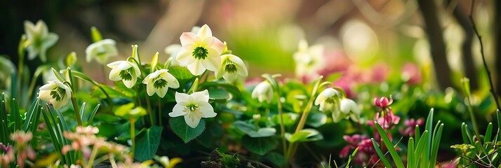 Canvas Print - White Flowers in a Green Field, A Beautiful Springtime Illustration