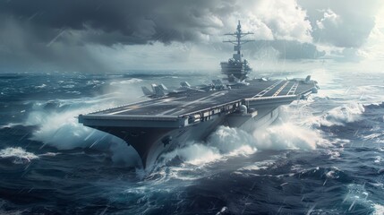 Wall Mural - Majestic Aircraft Carrier Sailing Through Open Seas with Modern Vehicle Design Elements.