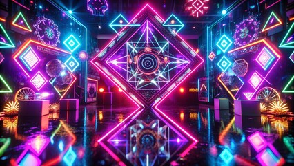 Wall Mural - Vibrant Neon Abstract Geometric Shapes Background