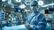 © Рудой Максим - Healthcare Professional in Surgical Scrubs Preparing for an Operation in a Modern Hospital Operating Room. Generative AI