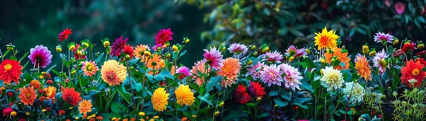 Canvas Print - Colorful Dahlia Flower Garden Illustration